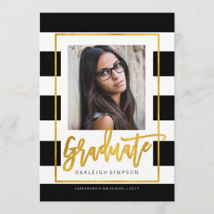 Gold Graduate Chic Stripe Grad Announcement