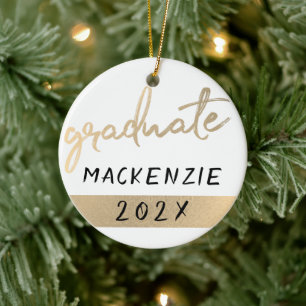 Gold Graduate   Elegant Sepia Hand-Lettered Grad Ceramic Ornament