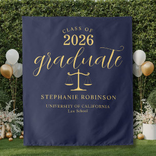 Gold Graduate Law School Graduation Blue Backdrop Tapestry