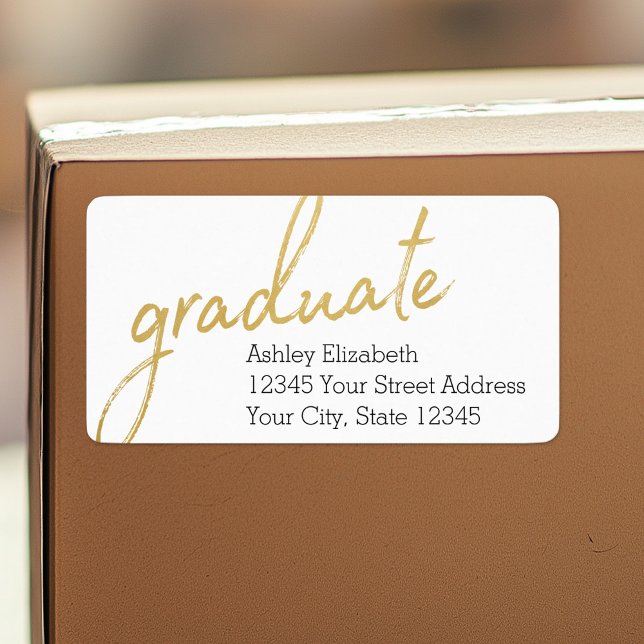 Gold Graduate Modern Graduation Return Address Label (Custom Shipping Label with Return Address)