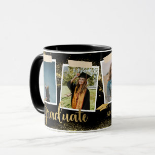 Gold Graduate Photo Collage Black Graduation Mug
