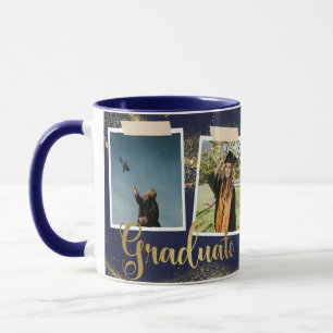 Gold Graduate Photo Collage Navy Blue Graduation Mug