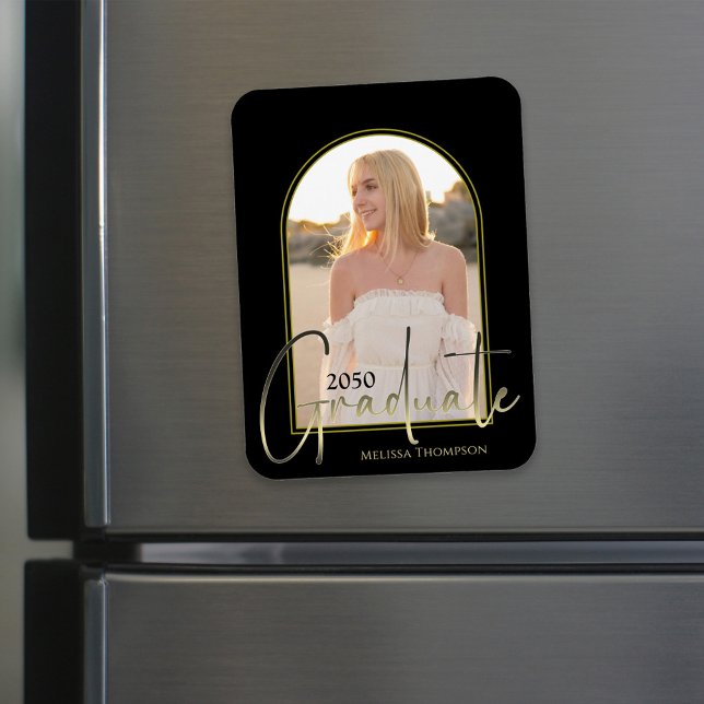 Gold Graduate Script Black Arch Elegant Photo  Magnet (Creator Uploaded)