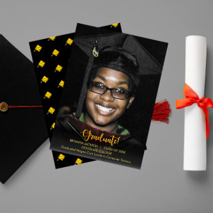 Gold Graduate Text Dark Graduation Announcement
