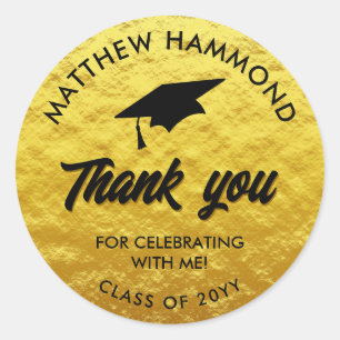 Gold Graduating Class Thank You Grad Cap Classic Round Sticker
