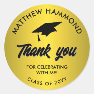 Gold Graduating Class Thank You Grad Cap Classic Round Sticker