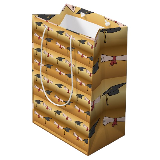 Gold Graduation Cap and Diploma Medium Gift Bag (Back Angled)