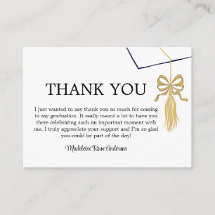 Gold Graduation Cap And Tassel Bow Girl Thank You Enclosure Card