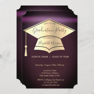 Gold Graduation Cap,Burgundy Graduation  Invitation