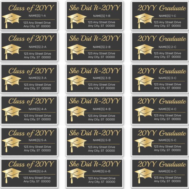 Gold Graduation Cap Class Year Address Labels (Front)