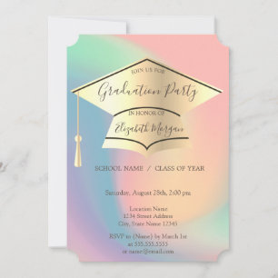 Gold Graduation Cap,Colourful Graduation Invitation