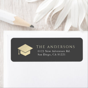 Gold Graduation Cap Dark Grey Return Address Label