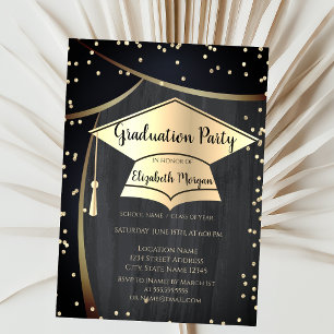 Gold Graduation Cap,Diamonds Black Graduation Invitation