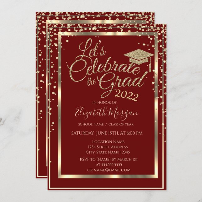 Gold Graduation Cap Diamonds Graduation   Invitation (Front/Back)