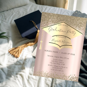 Gold Graduation Cap,Diamonds Rose Gold Graduation Invitation