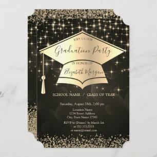 Gold Graduation Cap,Diamonds Stars Graduation Invitation