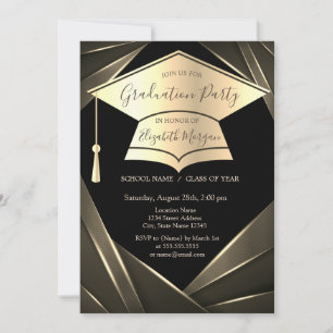 Gold Graduation Cap Elegant Graduation   Invitation
