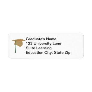 Gold Graduation Cap, Green Tassel Address Labels