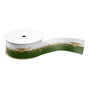 Gold Graduation Cap Green White School Colours Grosgrain Ribbon