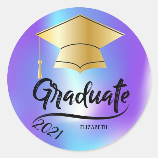 Gold Graduation Cap,Holographic  Classic Round Sticker (Front)