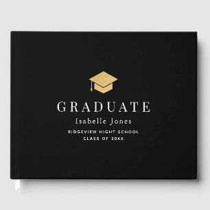 Gold Graduation Cap Minimalist Black Graduation Guest Book