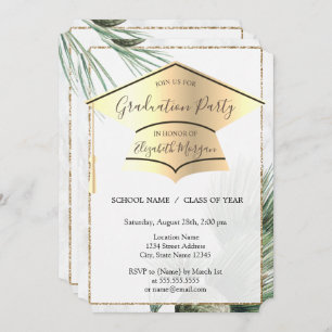 Gold Graduation Cap,Palm Leaves Graduation Invitation