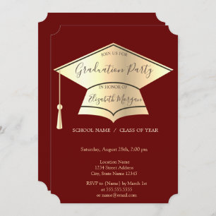 Gold Graduation Cap,Red Graduation  Invitation