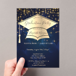 Gold Graduation Cap,Stars Blue Graduation Acrylic Invitations