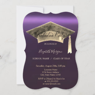 Gold Graduation Cap,Stars Purple Graduation  Invitation