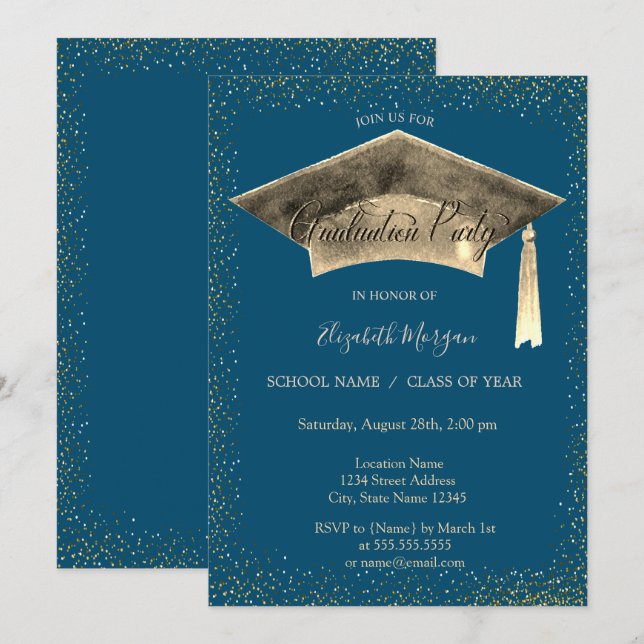 Gold Graduation Cap Tassel Graduation Party Invitation (Front/Back)