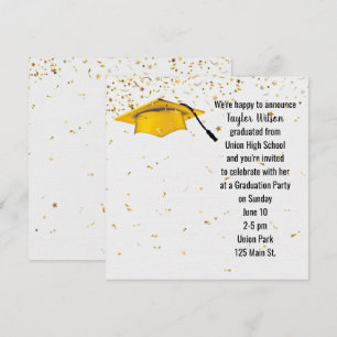 Gold Graduation Cap with Gold Confetti   Invitation