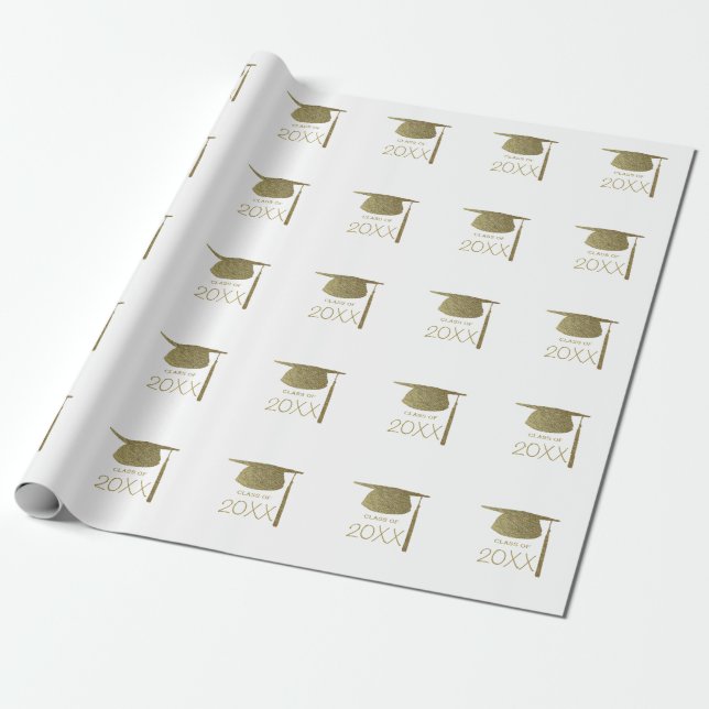 Gold Graduation Cap with Year Wrapping Paper (Unrolled)