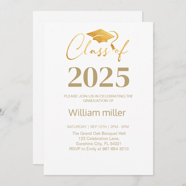 Gold  Graduation Class of 2025,Minimal grad Invitation (Front/Back)