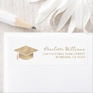 Gold Graduation Hat Tassel Script Return Address Label
