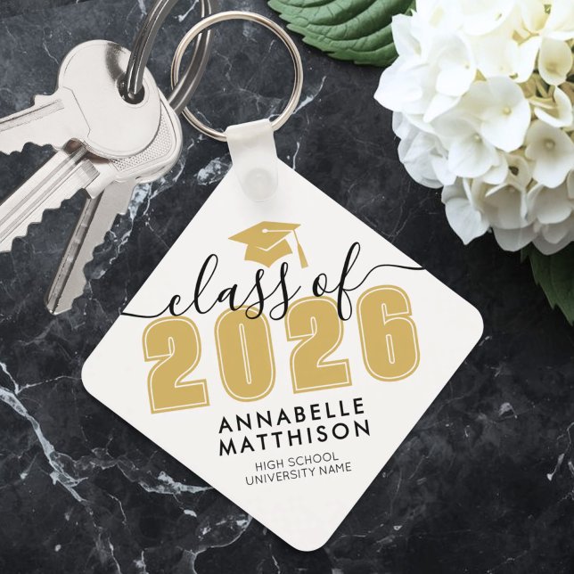 Gold Graduation Key Ring (Black Gold Graduation keychain )