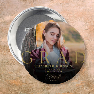 Gold Graduation Modern Elegant Photo Grad Button