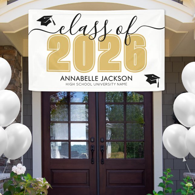 Gold Graduation Party Banner (Simple Class Of 2025 Gold Graduation Party Banner)