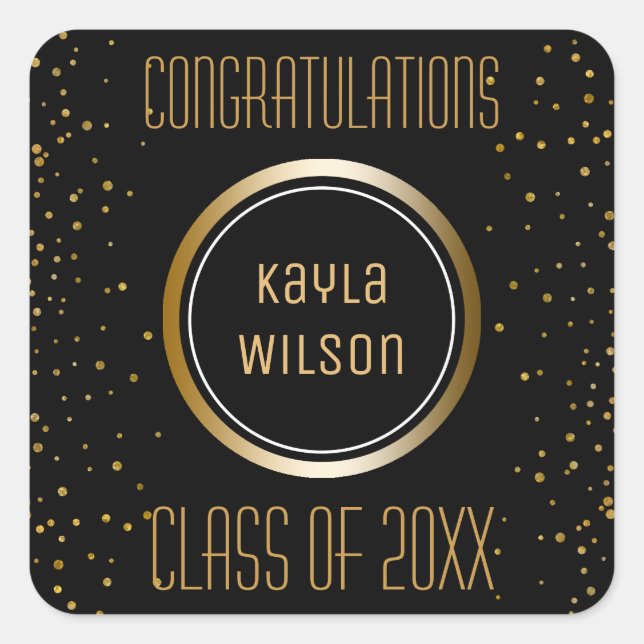 Gold Graduation Party Favour | Congratulations Square Sticker (Front)