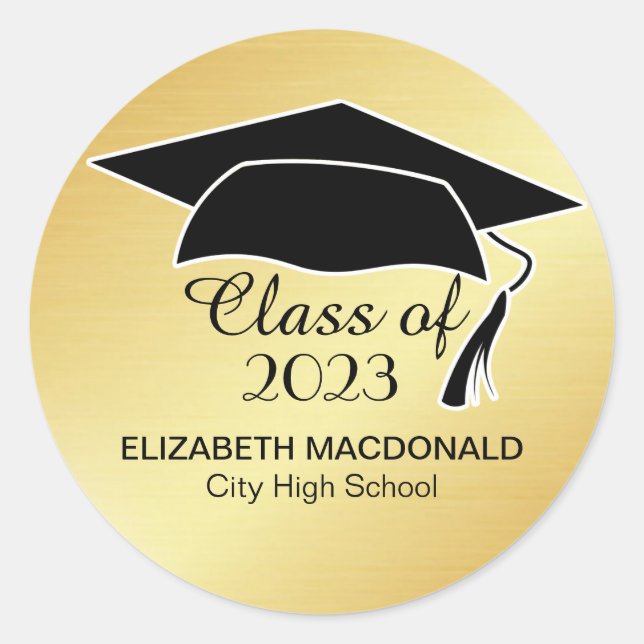 Gold Graduation Sticker Black Mortar Board 2020 (Front)