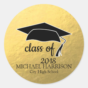 Gold Graduation Sticker Black Mortar Board & Text