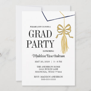 Gold Graduation Tassel Bow Girl Photo  Invitation
