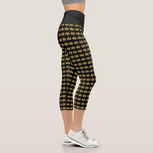 Gold graffiti crown capri leggings