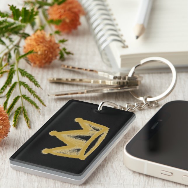 Gold graffiti crown with name  key ring (Front Right)
