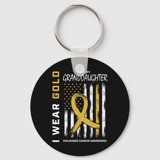 Gold Granddaughter Childhood Cancer Awareness Amer Key Ring (Front)