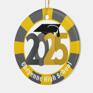 Gold Gray Class of 2025 (Add Name) Graduation Ceramic Ornament