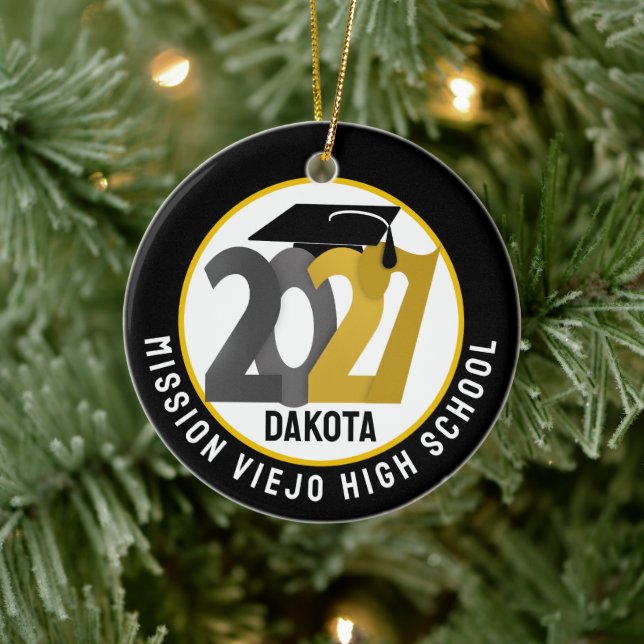 Gold Gray Class of 2027 Photo Graduation Ceramic Ornament (Tree)