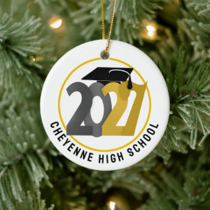 Gold Gray Class of 2027 Photo Graduation Ceramic Ornament