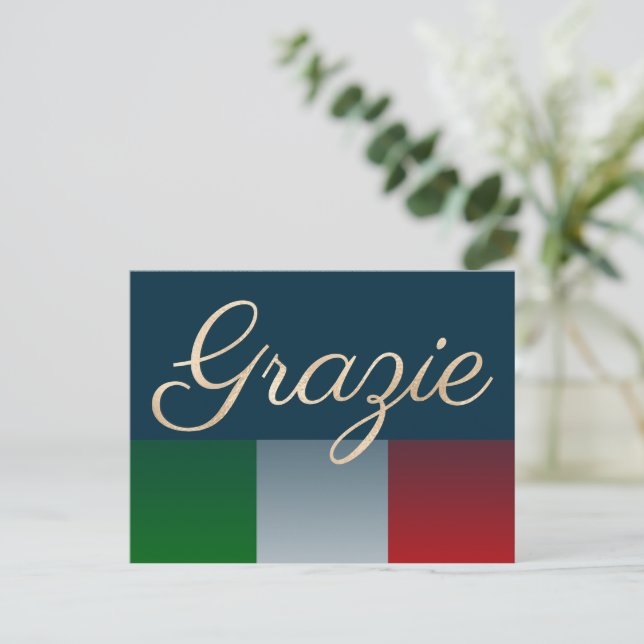 Gold Grazie on Faded Italian Flag Postcard (Standing Front)
