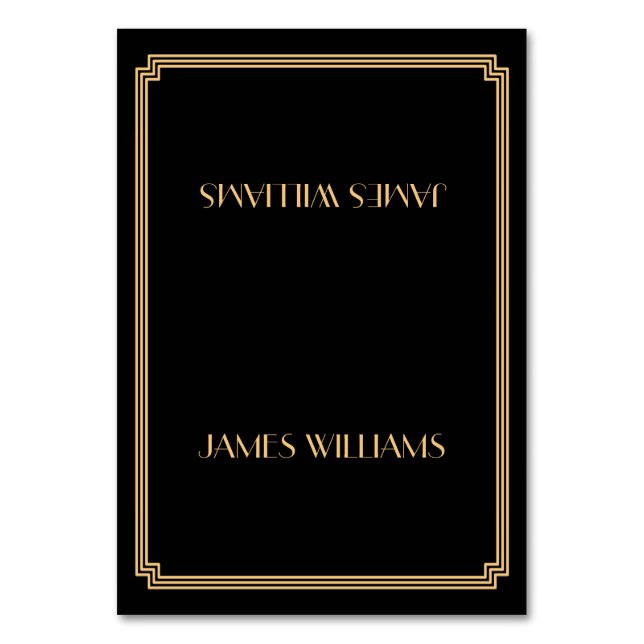 Gold Great Gatsby Art Deco Black Place Cards (Front)