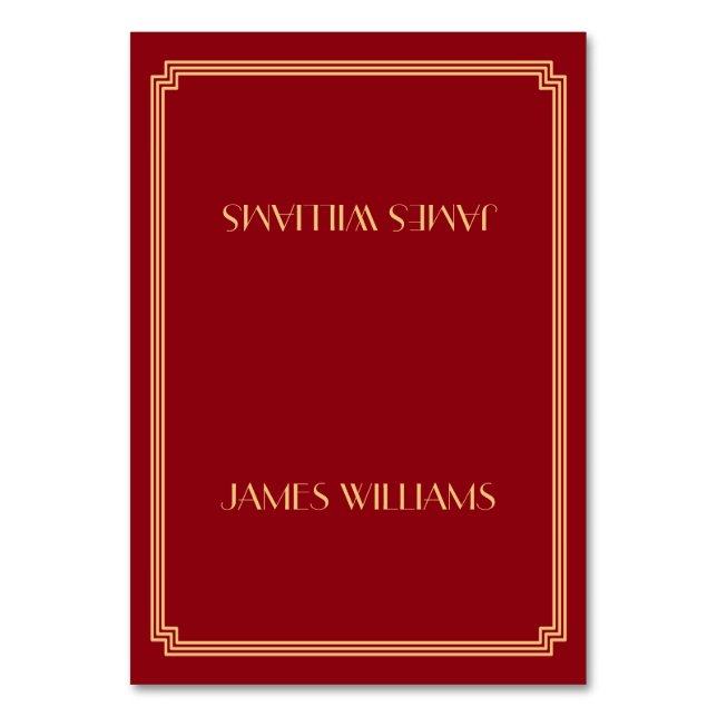 Gold Great Gatsby Art Deco Red Place Cards (Front)